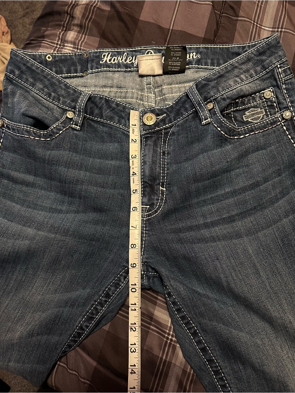 Harley-Davidson Blue Denim Wide Leg Jeans with Embroidered Wing. Very sexy! - Picture 8 of 9